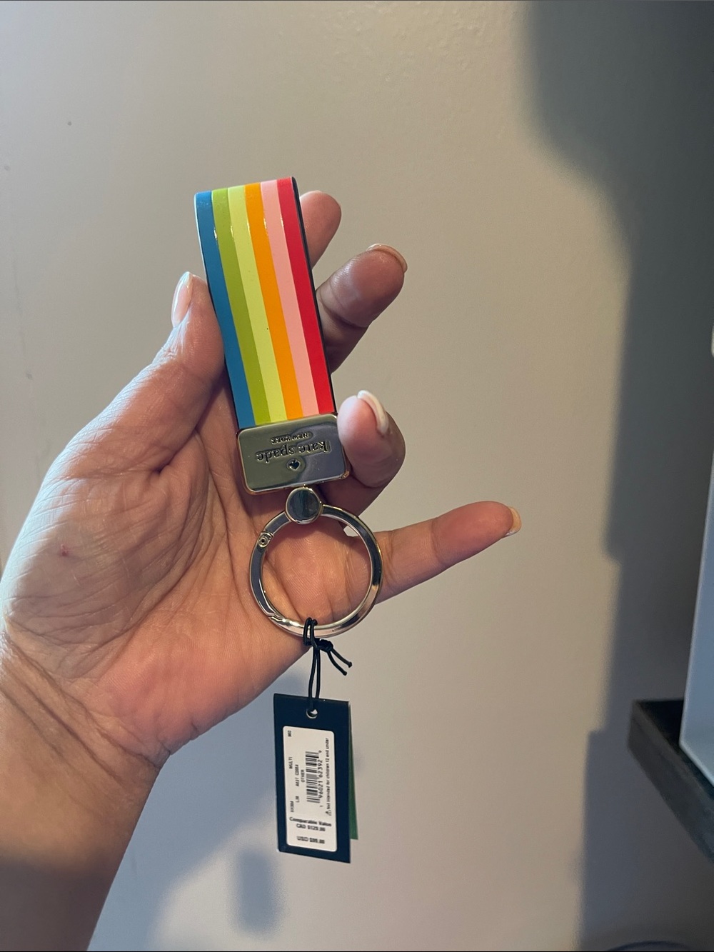 kate spade Rainbow Stripe Key Ring - Blue, Green, Yellow, Orange, Red, Pink